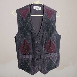 Vintage 90s Brandon Thomas Suede Vest Argyle Dark Academia Preppy Size Size S